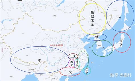 国家五行|东亚地区（中日韩）五行属性图